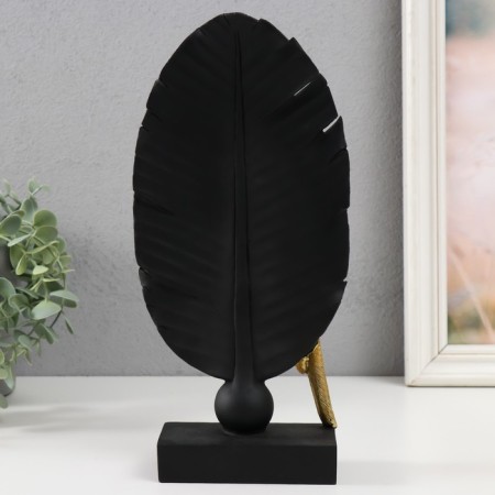 Polystone souvenir "Parrot Ara on a sheet" Black with gold 13.3x5.8x28.2 cm-2