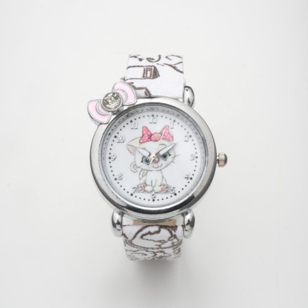 Watch of wrist -quartz children's "cat", white