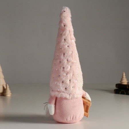 Interior doll "Granny in a fur pink cap with stars and sleds" 32 cm-3