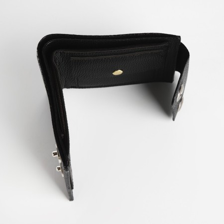 Male purse on magnets, department for bills, for cards, for coins, black color-3