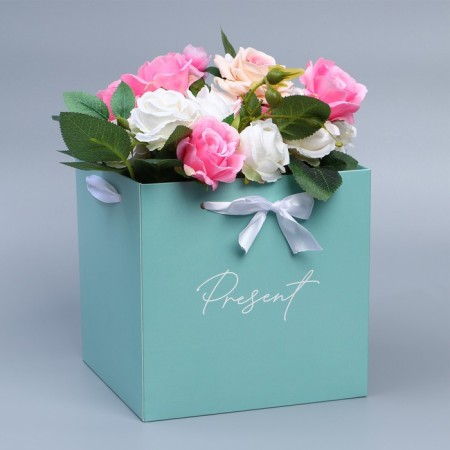 Gift box with ribbons "Present", 19 x 19 x 19 cm