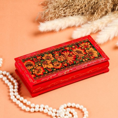 Casket - a bill "Patterns", 8.5 × 17 cm, red, lacquer miniature