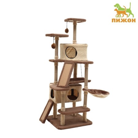 Complex for cats with a claw, collapsible, 8 -level, 77 x 90 x 163 cm, beige