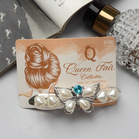 Hair hair clip "Butterfly" white hearts, 9 cm, mix-3