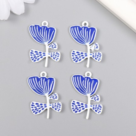 Decor for creativity metal, enamel "White-blue flower" 2.2x3 cm-2