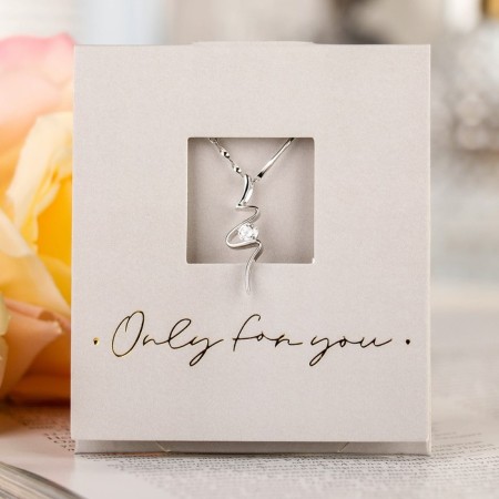 Pendant "Flame", white color in silver, 45 cm-1