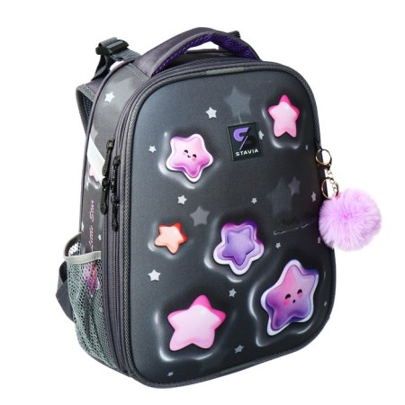 School backpack 38 x 30 x 16 cm, ergonomic back, stavia "stars", gray-1