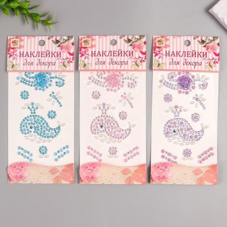 Sticker of rhinestones Plastic "Kitenok and Rose" MIX 19x8.5 cm