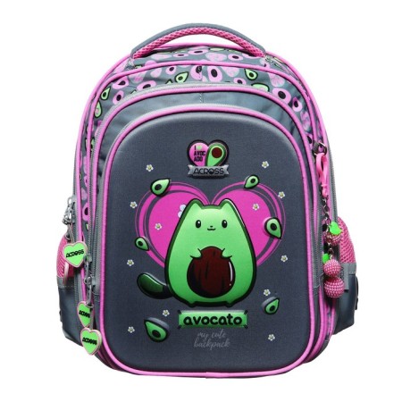 School backpack 40 x 33 x 15 cm, ergonomic back, Across 410, gray/pink ACR23-410-1-2