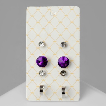 Pusets 4 pairs of "romance" circles, white-purple color in silver