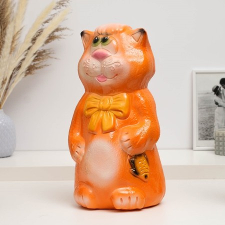 Копилка "Кот с бантом и рыбкой" рыжий, 38см-1