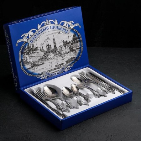 A set of cutlery "Troika", 30 items, art painting, decorative box