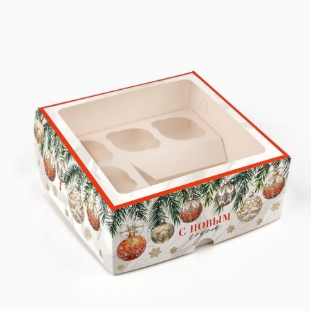Capcake box “Happy New Year!”, Balls, 25 x 25 x 10 cm, New Year