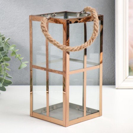 Climber metal, glass for 1 candle flashlight "Windows" top. Gold 22x11x11 cm-1