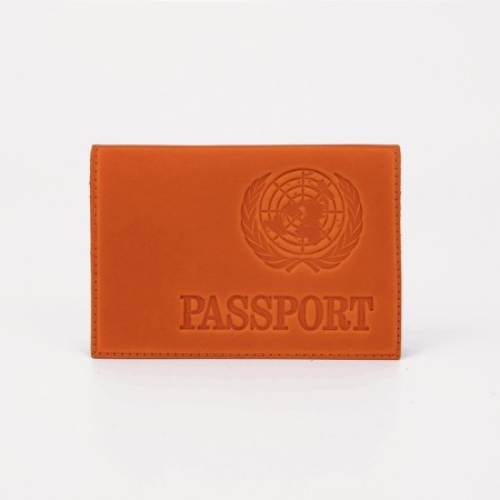 Passport cover, embossing, Latin letters, redhead color