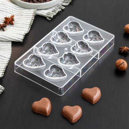Form for chocolate and sweets "Heart", 20 × 12 × 2.5 cm, 8 cells (4 × 4 × 1 cm)