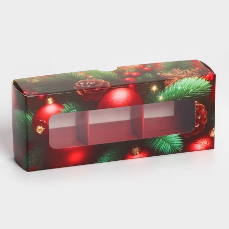New Year. Box for 3 sweets, "Happy New Year", 13x5x3.3 cm, confectionery packaging-1