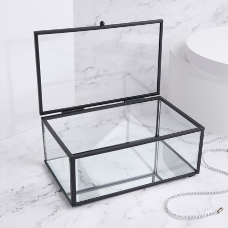 Organizer for storage, 1 section, with a lid, glass, with a mirror base, 17 × 10.5 cm, the color is transparent/black-4