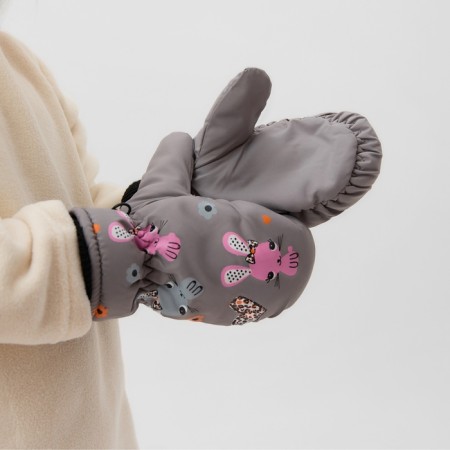 Winter children's mittens minku, gray color, 18cm-6