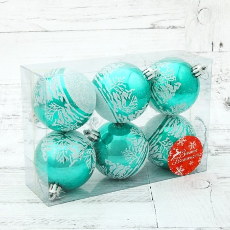Set of balls plastic D -6 cm, 6 pcs "Emerald - Winter Forest" Green-1