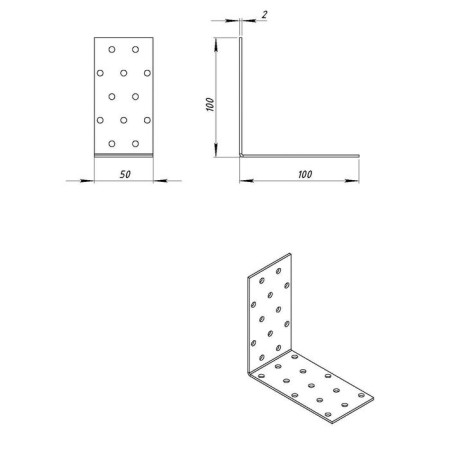 Fixing corner 100 x 100 x 50 x 2 mm, galvanized-1