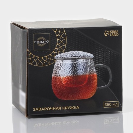 Glass mug for brew Magistro "Sarah" with a lid, 360 ml, 12 × 9 × 10.1 cm, sieve-7