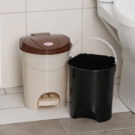 Garbage container, 7 l, with a pedal, color beige marble-1