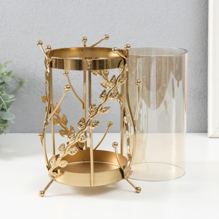Climber Metal, glass for 1 candle "branches with balls" d = 10 cm gold 20 cm-2