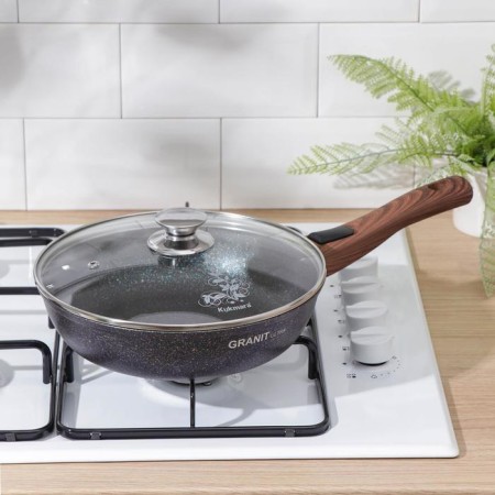 Granit Ultra Blue, D = 24 cm, removable handle, glass cover, anti -stick coating, blue color-7