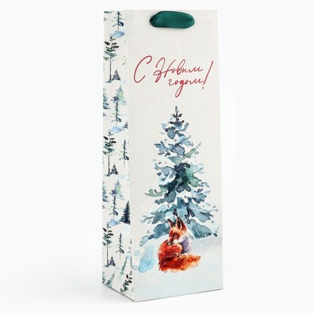 Package for a bottle "Happy New Year", Fox, 13 x 36 x 10 cm, New Year-1