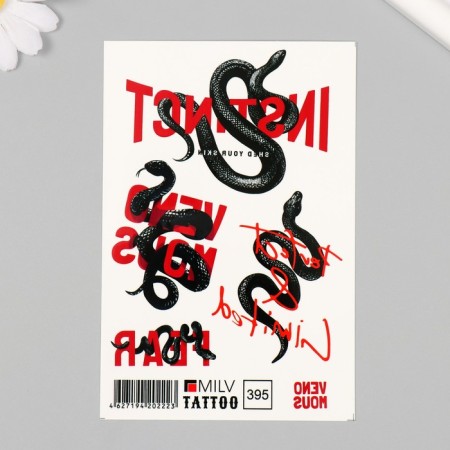 Tattoo on the body "Snake with inscriptions" 10x15 cm