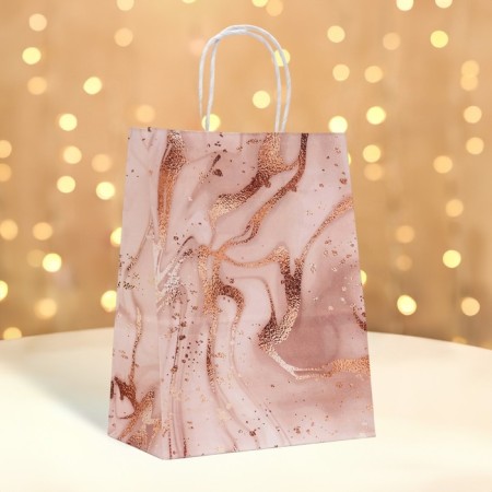 Craft package, pale pink, "marble", 27 x 21 x 11 cm