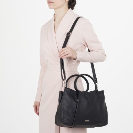 Women's bag, lightning department, external pocket, long belt, black color-4