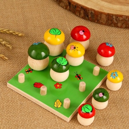 Set for the development of the logic "Mushrooms", 9 pcs 3-5 cm, board 12x12 cm