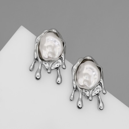 Earrings with pearls "exclus" melting, velvet, color silver