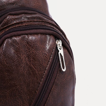 Male sling bag, artificial leather, headphone opening, brown color-4
