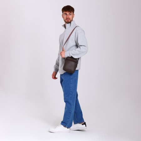 Male bag on lightning, long belt, brown color-5