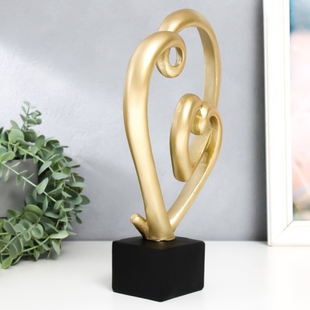 Souvenir Polystone "Double Golden Heart" on a black stand 15.5x7x29 cm-1