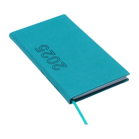 The weekly dated 2025, 85x145 mm, 64 sheets of Escalada, a solid cover made of artificial leather, pancake embossing, block 70 g/m², turquoise, turquoise-1