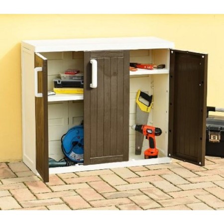 3-door cabinet, 970 x 370 x 850 mm, plastic, brown / white color-2
