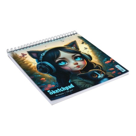 Sketchpad 195x195 40 sheets on the crest "Girl with a kitten", glossy lamination, texture, block 120g/m2-1