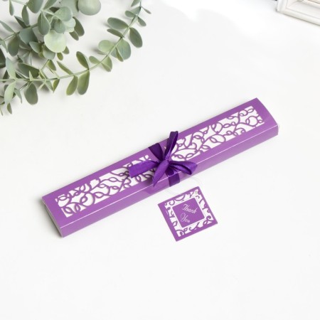 Fan bamboo, textiles h = 21 cm bend, with a brush "flowers" in a box, purple-4