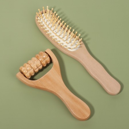 Gift set "Naturalness", 2 items: massage, massage comb, color "Light wood"-1