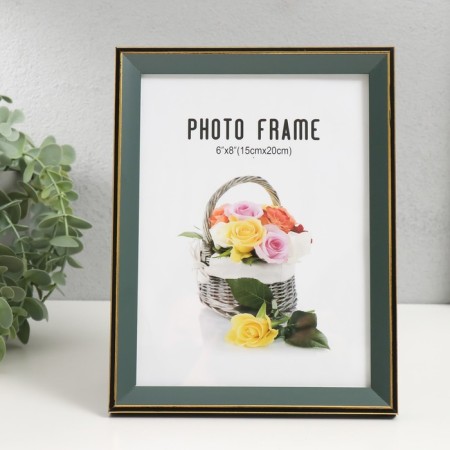 Photo frame plastic 15x20 cm "Green with gold framing" 17x22 cm