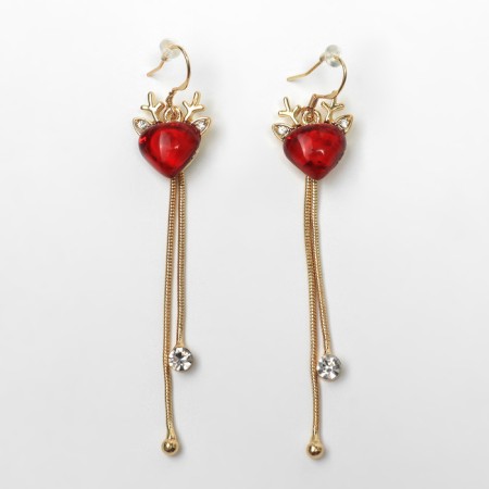 New Year! Earrings "New Year" deer, white-red color in gold-3