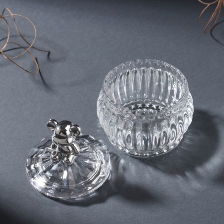 Casket glass "Bear" silver 8x8x10 cm-3