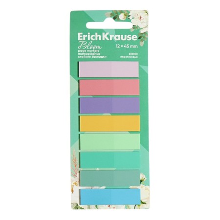 Bookmarks with adhesive edge plastic 12x45 mm, Erichkrause "Pastel Bloom", 160 sheets 8 colors