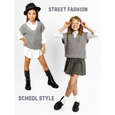 Vest for girl Knit, height 122 cm, gray color-6