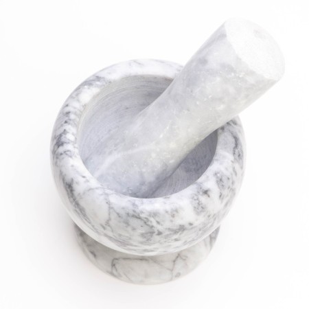 A mortar with a pestle made of stone is medium, 250 ml, white marble, in a box-6