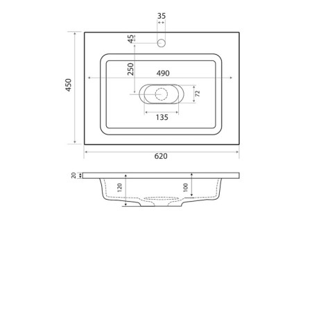 Snow -out sink uperwood modul 65 cm, rectangular, gray glossy-2